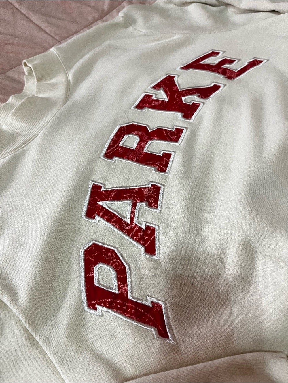 'PARKE' Varsity Mock-neck Sweatshirt with Bandana patterned red logo. - Picture 2 of 3